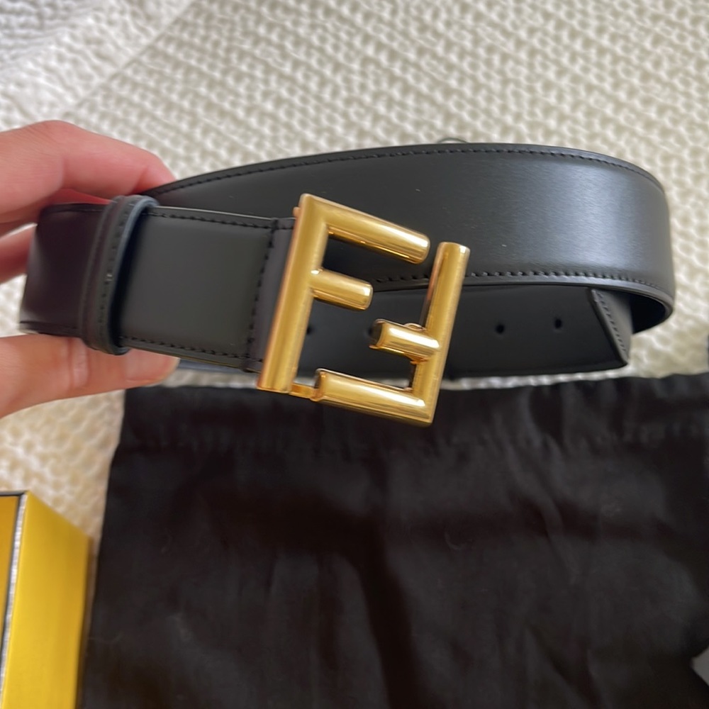 Authentic Black and Gold Leather Fendi Belt